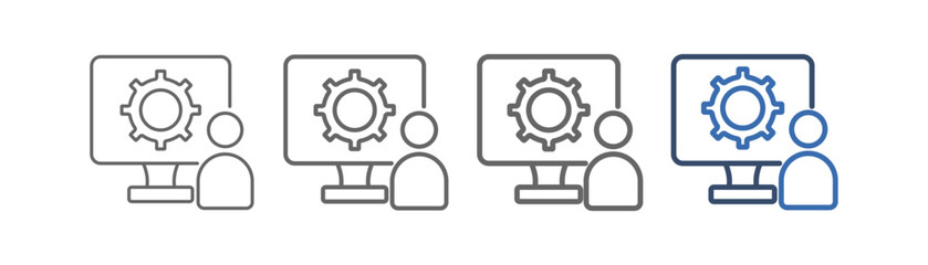 Obraz premium Outline icon set of system administration with computer, gear and people design