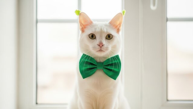 St patrick's day feline fun with green bowtie cat
