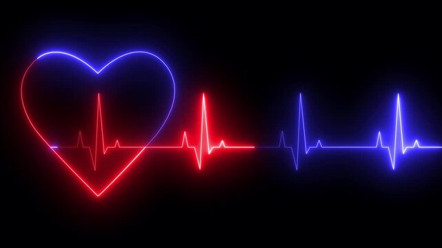 Neon love icon with heart beat line isolated on black background. Digital Heartbeat line. Heartbeat icon with Heart Symbol symbolizing dedication in medical care and commitment to patient health.