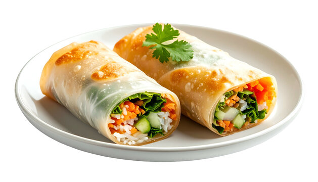 Spring Rolls with Vegetables on White Plate.