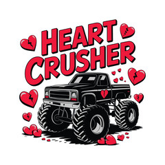 Heart Crusher Monster Truck Valentine's Day Design