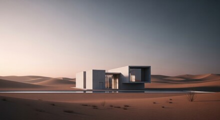 Fototapeta premium Modern architectural building with minimalist design in a desert environment
