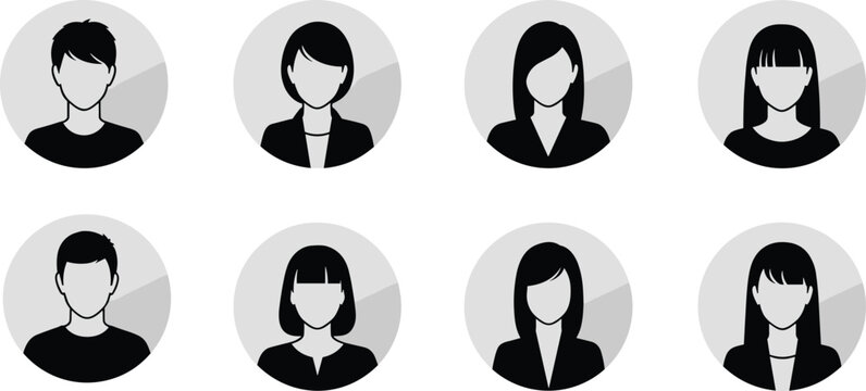 Set of eight diverse business people avatars in circles
