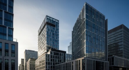 Fototapeta premium Modern office buildings against a clear blue sky architectural cityscape
