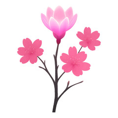 Fototapeta premium Stylized Lotus and Cherry Blossom Branch Illustration