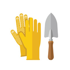 Yellow Gardening Gloves and Hand Trowel Flat Vector