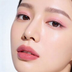 Beautiful young woman with flawless makeup and pink lips