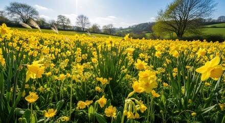 Obraz premium Field of Yellow Daffodils in Bloom.