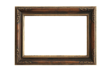 Ornate brown and gold frame with decorative corners isolated on a transparent background