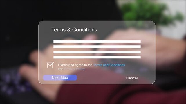Businessman tick check mark for accept Terms of use concept. Reading terms and conditions of website or application then click button to go Next Step progress.