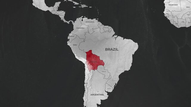 Bolivia highlighted on map of south america showcasing geographical location and surrounding countries brazil peru paraguay