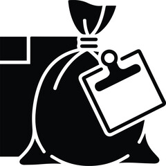 Obraz premium Black silhouette of a garbage bag with a tag and box trash waste