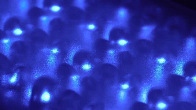 Macro shot of glowing multicolored LED Light emitting diode lamp bulbs