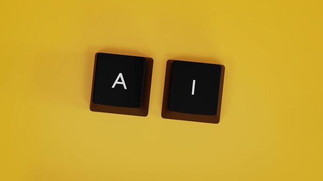 4K 3D Video Animation AI Keyboard Keys with Ctrl + A + I Shortcut, Artificial Intelligence and Productivity Concept on Warm Yellow Background