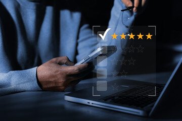 Five Star Rating Customer Review on Smartphone and Laptop