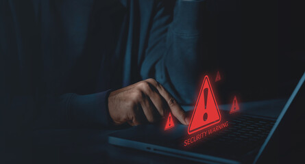 Cyber Security Warning Alert on Laptop Computer