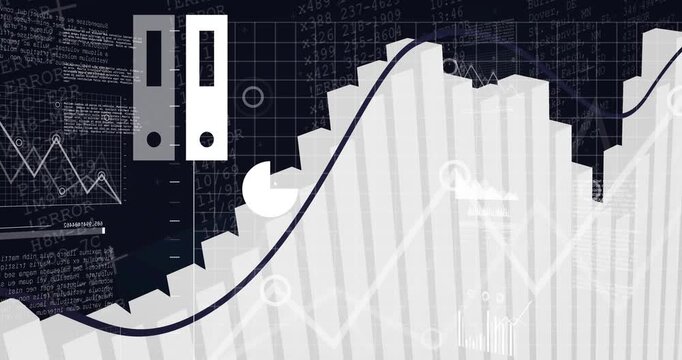 On play white 3D bar field animating while spline sweeping, laptop cloud icon showing trends