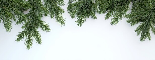Fototapeta premium The Pine Branches Framing a Clean White Background for Festive Winter Holiday Design