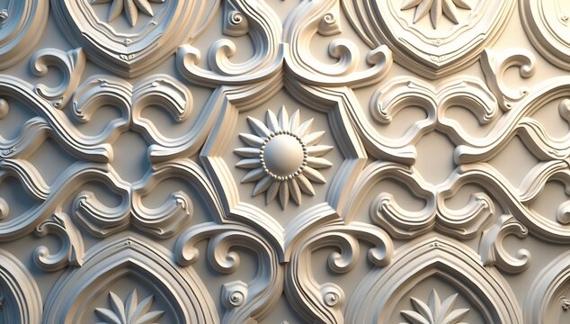 Intricate Baroque Plasterwork Ceiling Detail with Sun Motif.