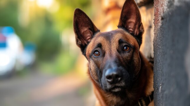 Fierce Close-Up of a Belgian Malinois with Intense Gaze and Stunning Features