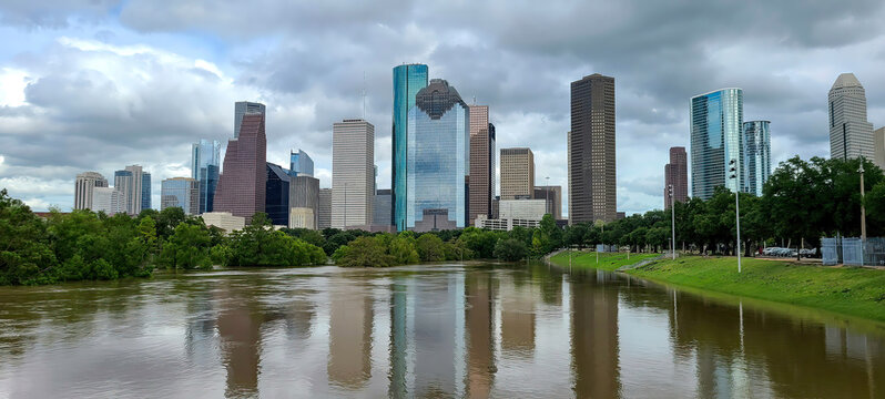 Buffalo Bayou Park, Houston flooded after Hurricane Beryl