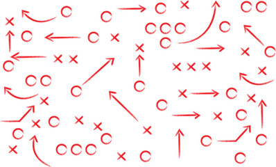 Soccer field diagram illustrating complex offensive and defensive strategy plays