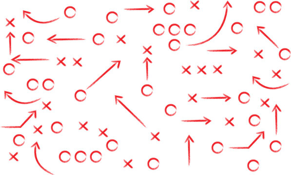 Soccer field diagram illustrating complex offensive and defensive strategy plays