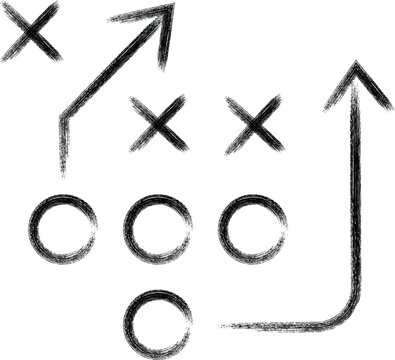 Hand drawn football strategy Xs and Os plays on whiteboard background