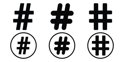 Obraz premium Hashtag Icon Set – Line, Silhouette, Sketch & Gradient Social Media Symbol Vector
