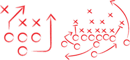 Diagrams illustrating two different offensive formations for American football plays