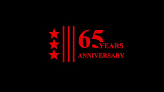 65 Years Anniversary Celebration Video Background with star and particles. Celebration Symbol against Dark Backdrop Rendering for Anniversary Events 