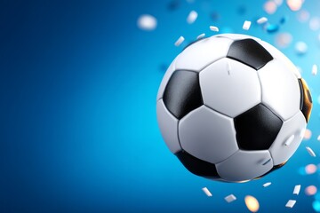 Naklejka premium 3D Soccer Ball with Motion Effects Against Deep Blue Background