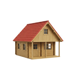 Wooden cabin with red tiled roof isolated on a transparent background 1