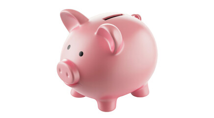 Obraz premium Pink piggy bank with black eyes and slot on money isolated on a transparent background