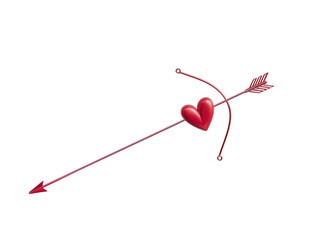 Fototapeta premium A striking 3d rendering of cupid's arrow piercing a vibrant red heart with a drawn bow on transparent background