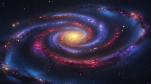A magnificent spiral galaxy with a luminous golden core in deep space, surrounded by stars and cosmic dust. Perfect for astronomy, science fiction, universe backgrounds, and futuristic space visuals.