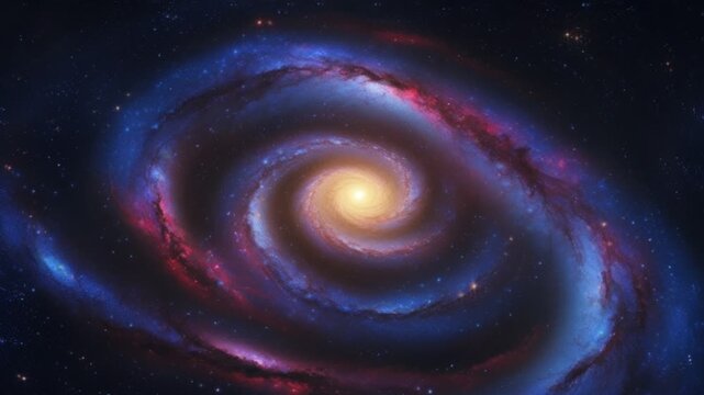 A magnificent spiral galaxy with a luminous golden core in deep space, surrounded by stars and cosmic dust. Perfect for astronomy, science fiction, universe backgrounds, and futuristic space visuals.