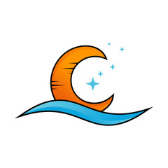 Moon Star Beach Logo Vector