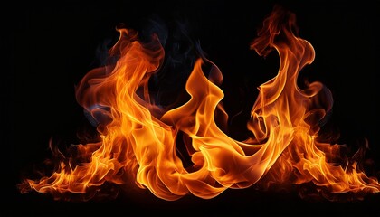 Fire Flames Isolated On Black Background Movement Of Fire Flames