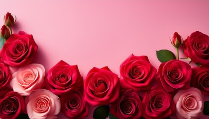 Colorful Red Roses Happy Valentine S Day Greeting On Pink Background
