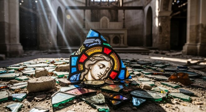 Fragment of Stained Glass in Abandoned Church
