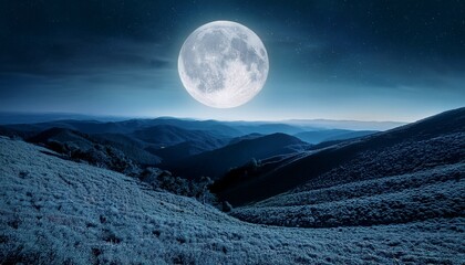 Full Moon Over A Landscape At Night