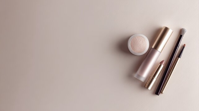 Luxury cosmetic flat lay neutral background