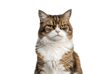 Obraz premium photorealistic cat with annoyed expression, crossed paws, minimalist portrait, clean background, soft studio light