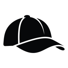 Fototapeta premium A black and white illustration of a baseball cap with a curved brim and a button on top isolated on white background, Vector