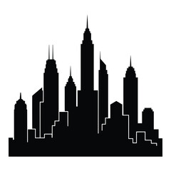 Obraz premium A striking silhouette of a city skyline with towering skyscrapers and diverse architectural styles isolated on white background, Vector