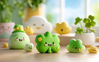 Cute 3D Clay Figures for St. Patrick's Day with Shamrocks and Leprechauns