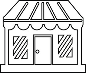 A black and white icon of a storefront with an awning