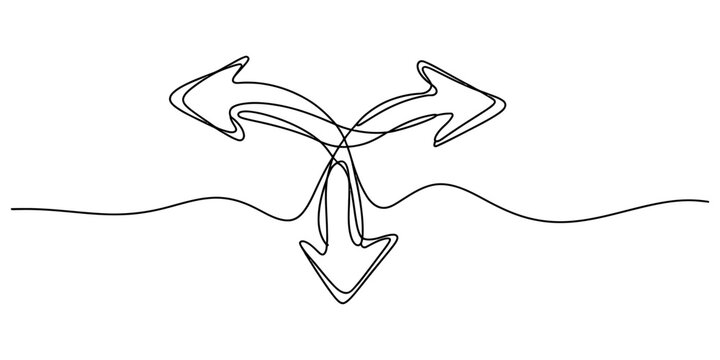 Continuous line drawing of three arrows pointing in different directions for decision making Vector, illustration