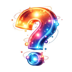 Vibrant glowing question mark with sparkling effects